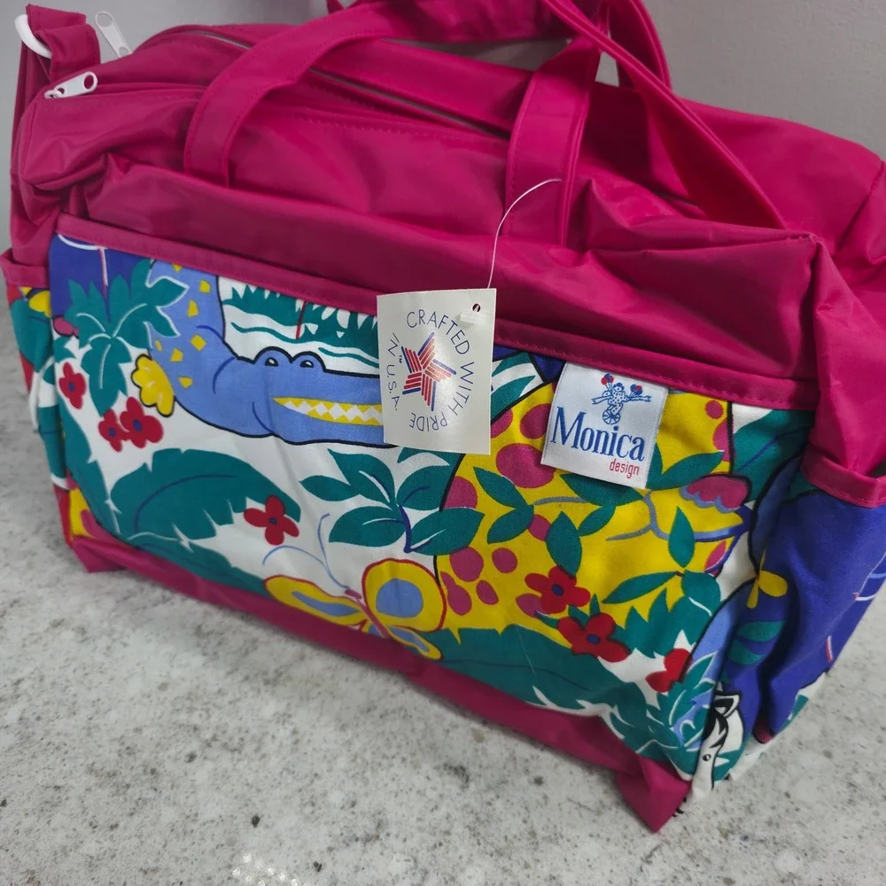 Vintage Monica Design Pink Jungle Animal Print Diaper Bag Kalencom USA Made NWT